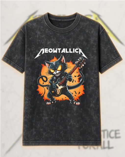 Meowtallica Acid Wash T-Shirt, Hoodie – Funny Heavy Metal Cat Design Gift