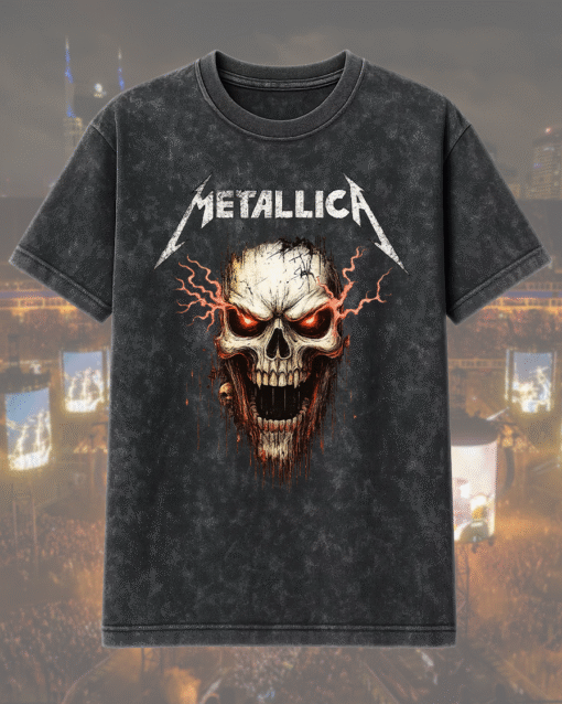 Metallica Skull Acid Wash T-Shirt & Hoodie – Vintage Rock Graphic Apparel for Metal Fans (S–5XL)