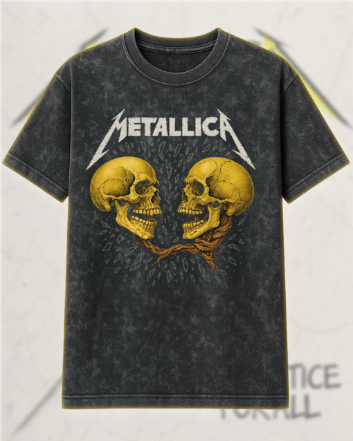 Metallica Sad But True Men Dual Skull Acid Wash T-Shirt, Hoodie