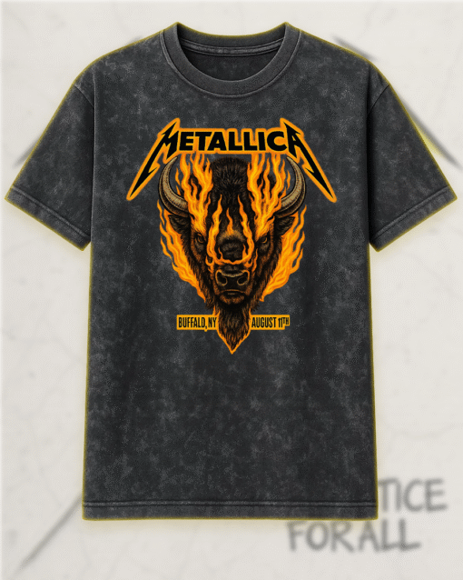 Metallica M72 Tour Buffalo NY August 11 2025 Flaming Bison Acid Wash T-Shirt