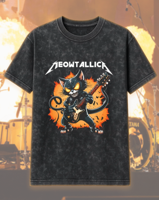 Meowtallica Acid Wash T-Shirt, Hoodie – Funny Heavy Metal Cat Design Gift