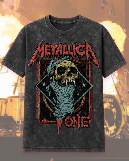 New Unisex Beige Metallica “ONE” Graphic – Acid Wash T-Shirt & Hoodie (S–5XL)