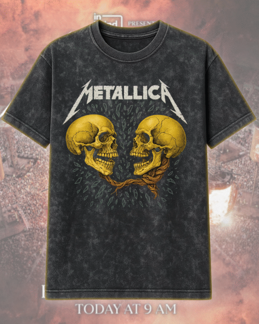 Metallica Sad But True Men Dual Skull Acid Wash T-Shirt, Hoodie