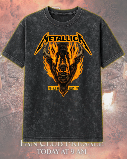 Metallica M72 Tour Buffalo NY August 11 2025 Flaming Bison Acid Wash T-Shirt