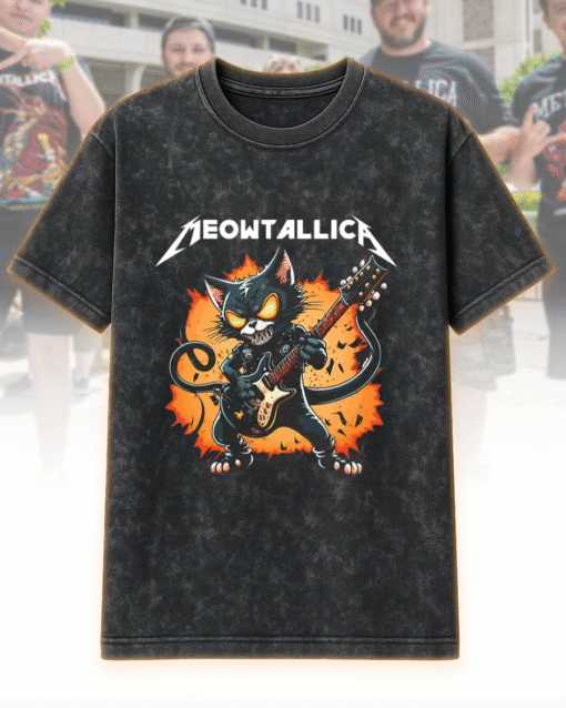 Meowtallica Acid Wash T-Shirt, Hoodie – Funny Heavy Metal Cat Design Gift