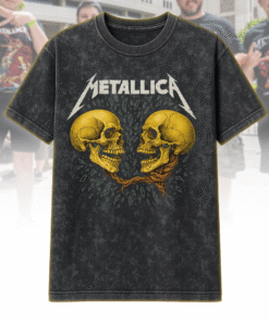 Metallica Sad But True Men Dual Skull Acid Wash T-Shirt, Hoodie