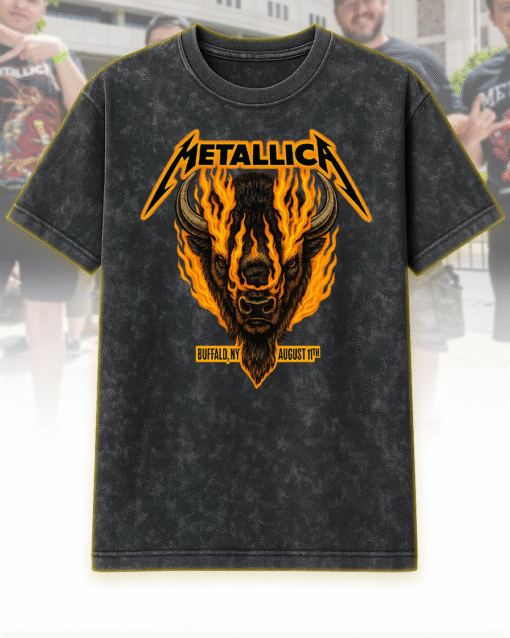 Metallica M72 Tour Buffalo NY August 11 2025 Flaming Bison Acid Wash T-Shirt