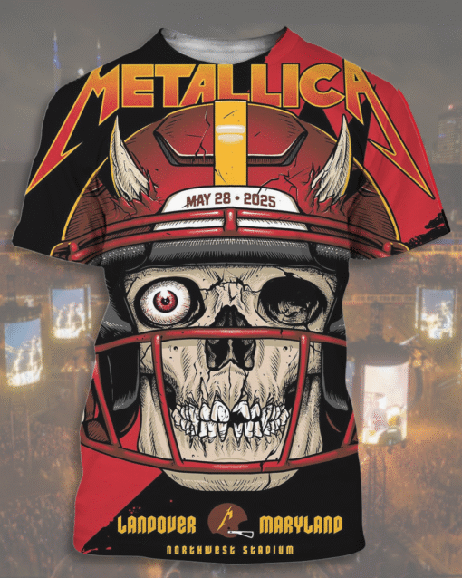 Metallica M72 Landover 2025 Skull NFL All Over Print T-Shirt, Hoodie, Long Sleeve, Tank Top – North American Tour Merch (S–5XL)