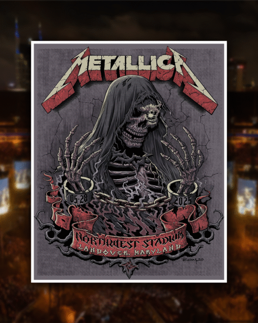 Metallica M72 Landover 2025 Venue Poster – Chained Skeleton Art at Northwest Stadium, Landover, MD