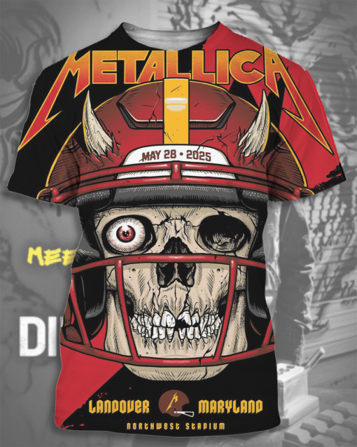 Metallica M72 Landover 2025 Skull NFL All Over Print T-Shirt, Hoodie, Long Sleeve, Tank Top – North American Tour Merch (S–5XL)