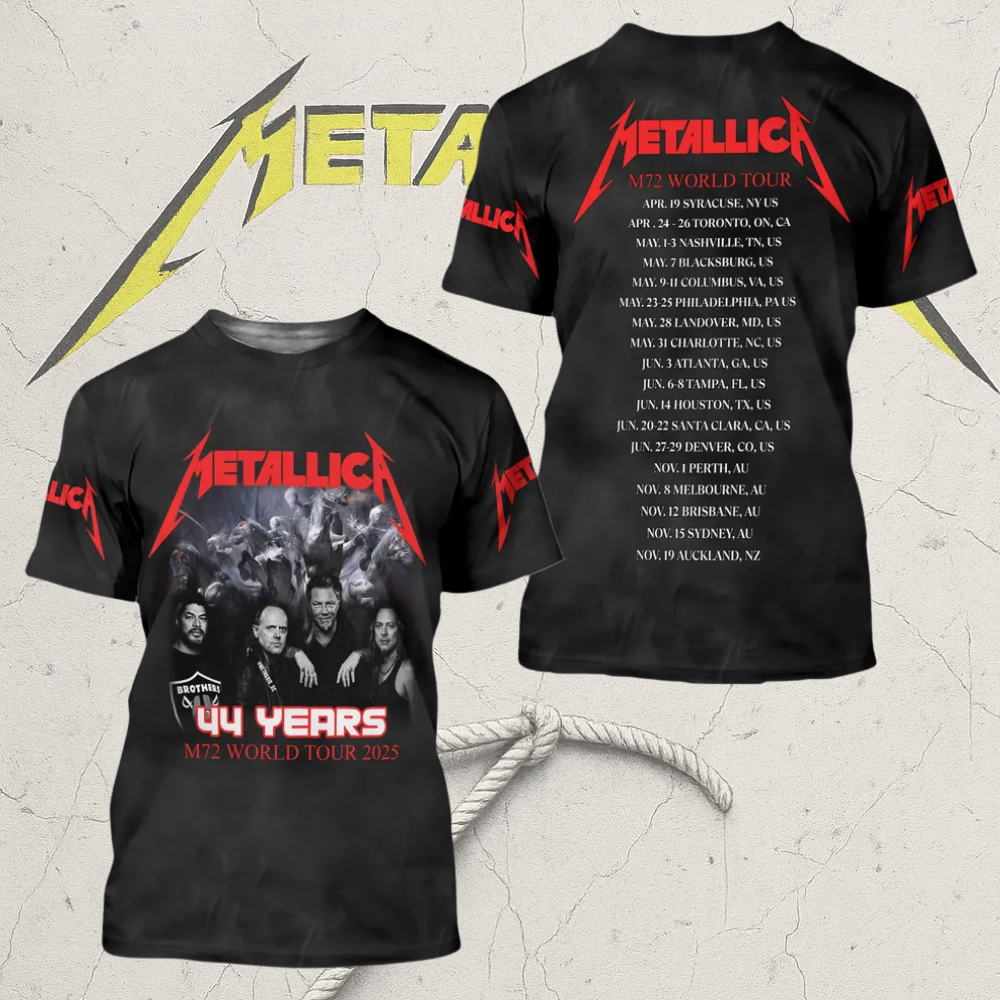 New Metallica M72 World Tour Dates 2025 3D T-Shirt, Hoodie, Long Sleeve, Tank Top – All Over Print Graphic Drop