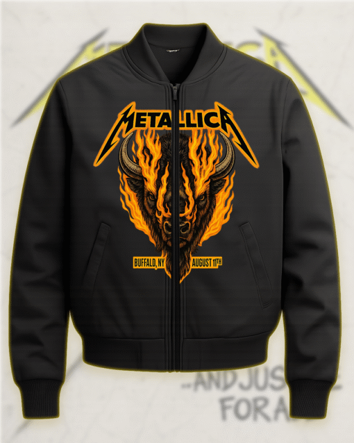 Metallica M72 Buffalo NY 81122 Flaming Bison Bomber Jacket