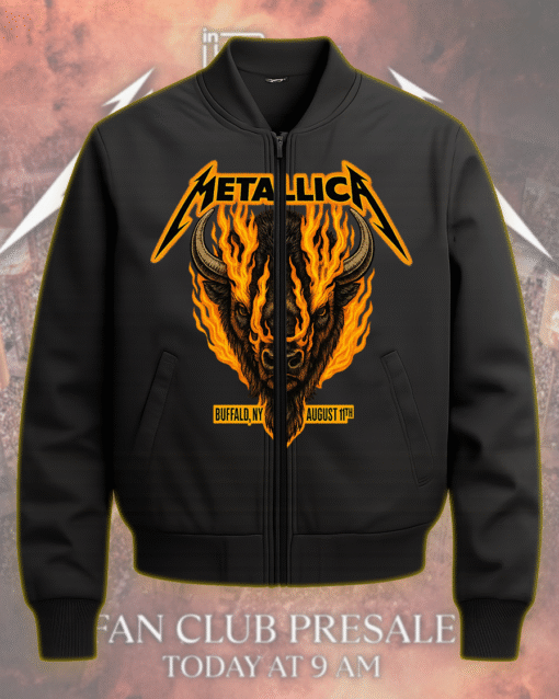Metallica M72 Buffalo NY 81122 Flaming Bison Bomber Jacket