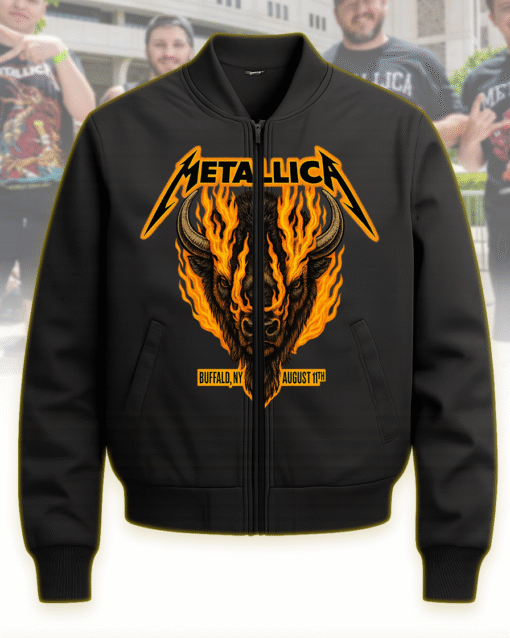Metallica M72 Buffalo NY 81122 Flaming Bison Bomber Jacket