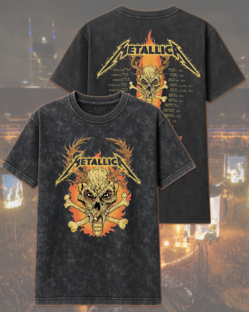 Metallica M72 World Tour 2025 Acid Wash Shirt & Hoodie – Tour Dates & Cities Two-Sided Print