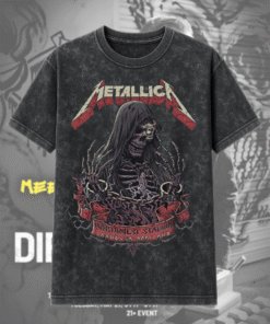 Metallica M72 Landover 2025 – The Chained Skeleton Art Acid Wash T-Shirt & Hoodie | FadeAxe Exclusive