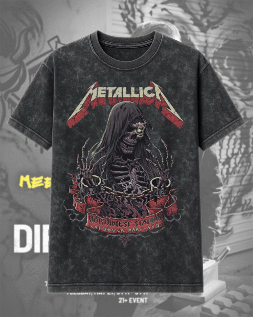 Metallica M72 Landover 2025 – The Chained Skeleton Art Acid Wash T-Shirt & Hoodie | FadeAxe Exclusive