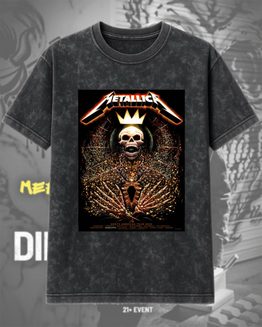 Metallica M72 Charlotte 2025 – Skeleton King Art Acid Wash T-Shirt & Hoodie (Bank of America Stadium, NC)
