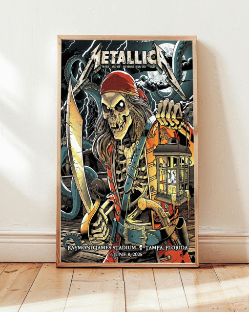 Metallica Pirate Skeleton Poster Canvas – Raymond James Stadium Tampa, Florida – June 8, 2025