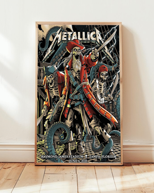 Metallica Pirate Poster – Tampa Florida 2025 Concert Art at Raymond James Stadium