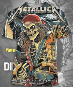 Metallica Pirate Skeleton All Over Print T-Shirt – Raymond James Stadium Tampa, Florida – June 8, 2025