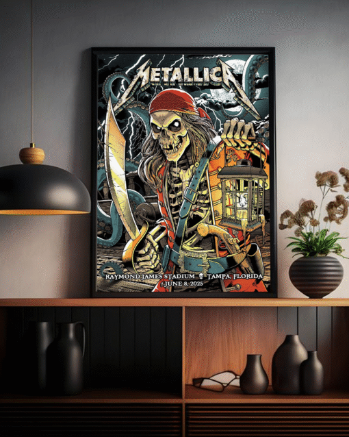 Metallica Pirate Skeleton Poster Canvas – Raymond James Stadium Tampa, Florida – June 8, 2025