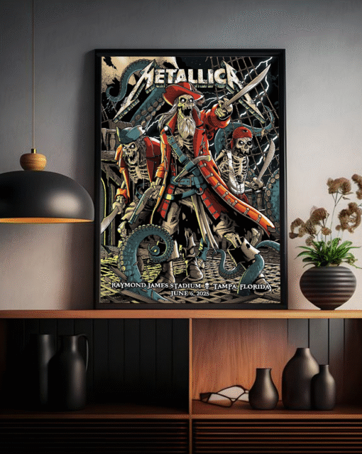 Metallica Pirate Poster – Tampa Florida 2025 Concert Art at Raymond James Stadium
