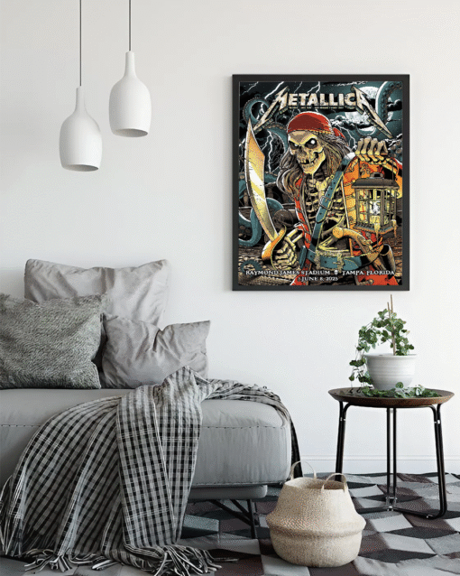 Metallica Pirate Skeleton Poster Canvas – Raymond James Stadium Tampa, Florida – June 8, 2025