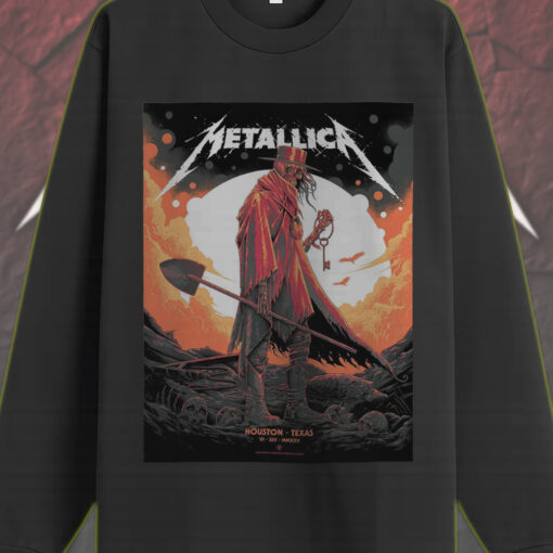 metallica concert tour m72 2025 houston show june 14 grim reaper cowboy long sleeve shirt 1