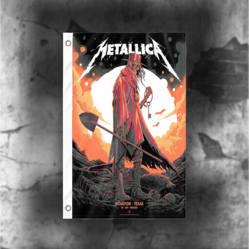 metallica houston 2025 flag m72 world tour skeleton cowboy with key tour art flag 1
