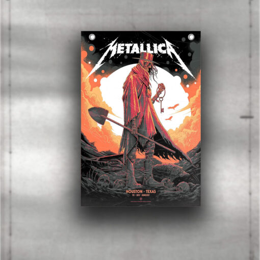 metallica houston 2025 flag m72 world tour skeleton cowboy with key tour art flag