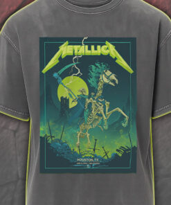 metallica m72 houston 2025 acid wash tee skeleton rider design june 14 show nrg stadium concert shirt 1
