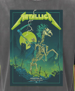 metallica m72 houston 2025 acid wash tee skeleton rider design june 14 show nrg stadium concert shirt 2