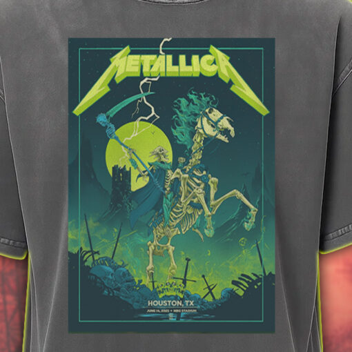 metallica m72 houston 2025 acid wash tee skeleton rider design june 14 show nrg stadium concert shirt 2