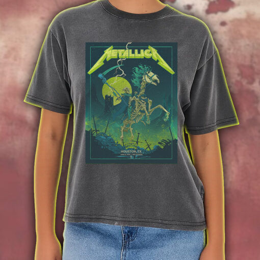 metallica m72 houston 2025 acid wash tee skeleton rider design june 14 show nrg stadium concert shirt 3