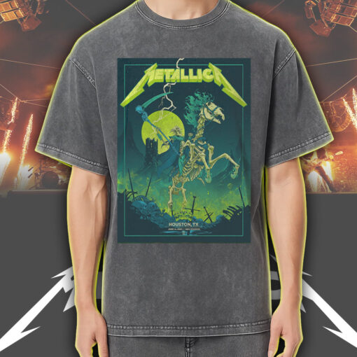 metallica m72 houston 2025 acid wash tee skeleton rider design june 14 show nrg stadium concert shirt 4