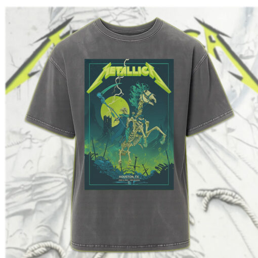 metallica m72 houston 2025 acid wash tee skeleton rider design june 14 show nrg stadium concert shirt