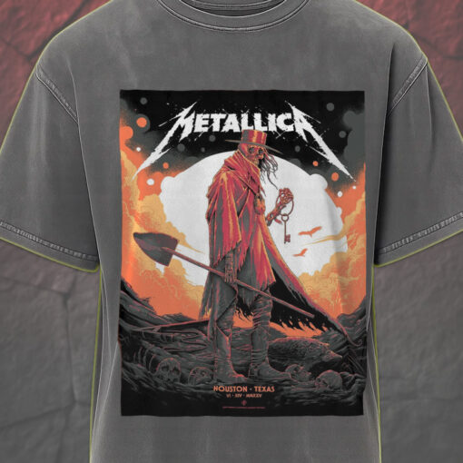metallica m72 houston show june 14 2025 skeleton cowboy key art acid wash tee 1