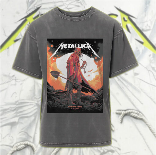 metallica m72 houston show june 14 2025 skeleton cowboy key art acid wash tee