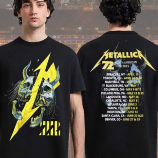 metallica m72 tour 2025 split skull shirt lightning bolt double sided unisex tee