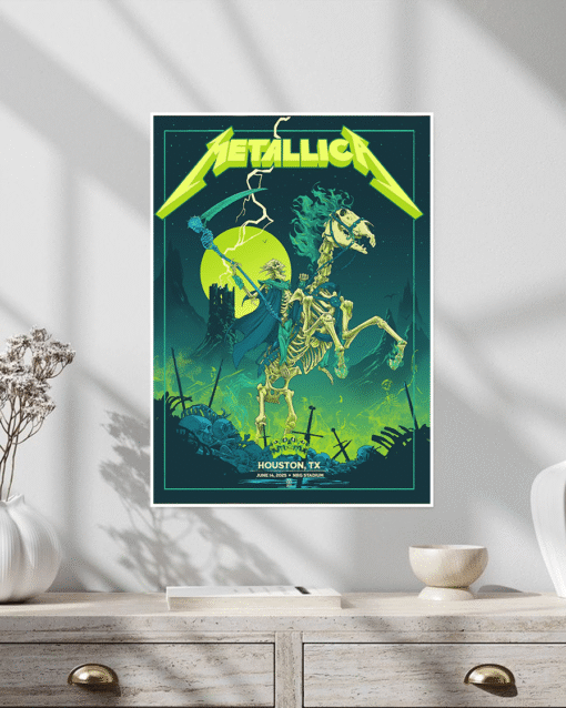 metallica m72 tour poster june 14 2025 houston tx grim reaper horseman wall art nrg stadium concert print 1