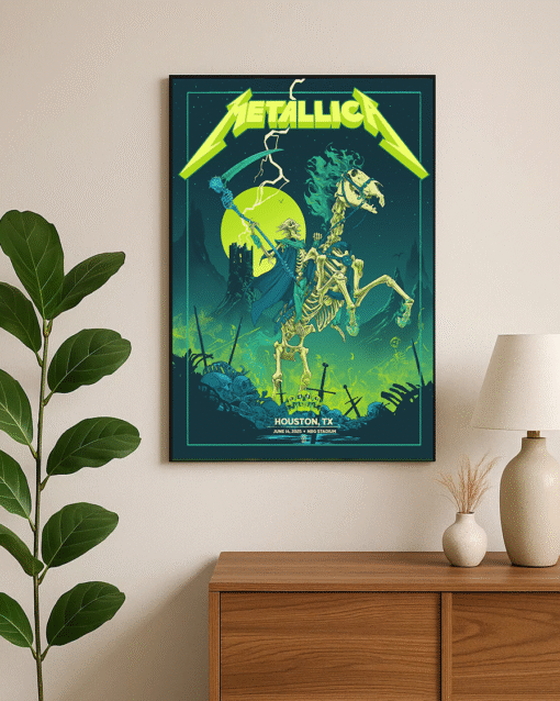 metallica m72 tour poster june 14 2025 houston tx grim reaper horseman wall art nrg stadium concert print 2