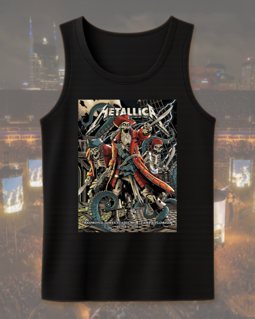 Metallica M72 Tampa 2025 Tank Top – Pirate Skeleton Artwork by Andrew Cremeans – Limited Edition Concert Merch
