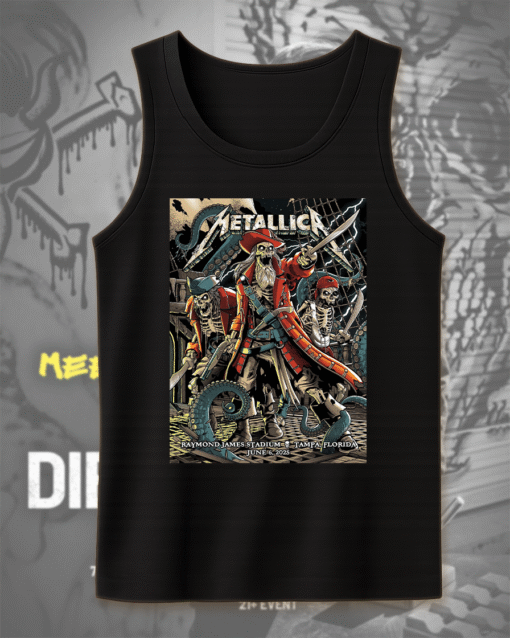 Metallica M72 Tampa 2025 Tank Top – Pirate Skeleton Artwork by Andrew Cremeans – Limited Edition Concert Merch