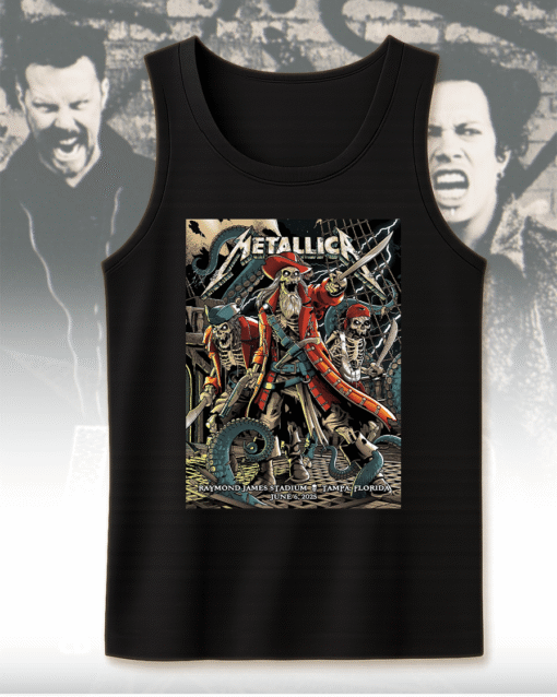 Metallica M72 Tampa 2025 Tank Top – Pirate Skeleton Artwork by Andrew Cremeans – Limited Edition Concert Merch